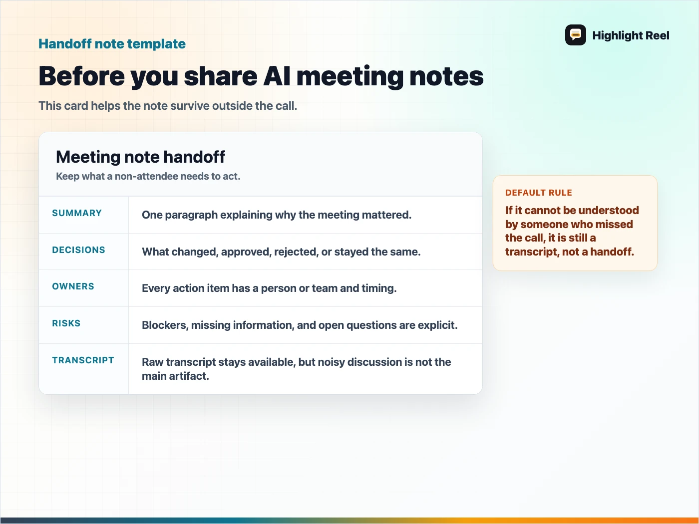 A checklist for sharing AI meeting transcript notes as a clean handoff