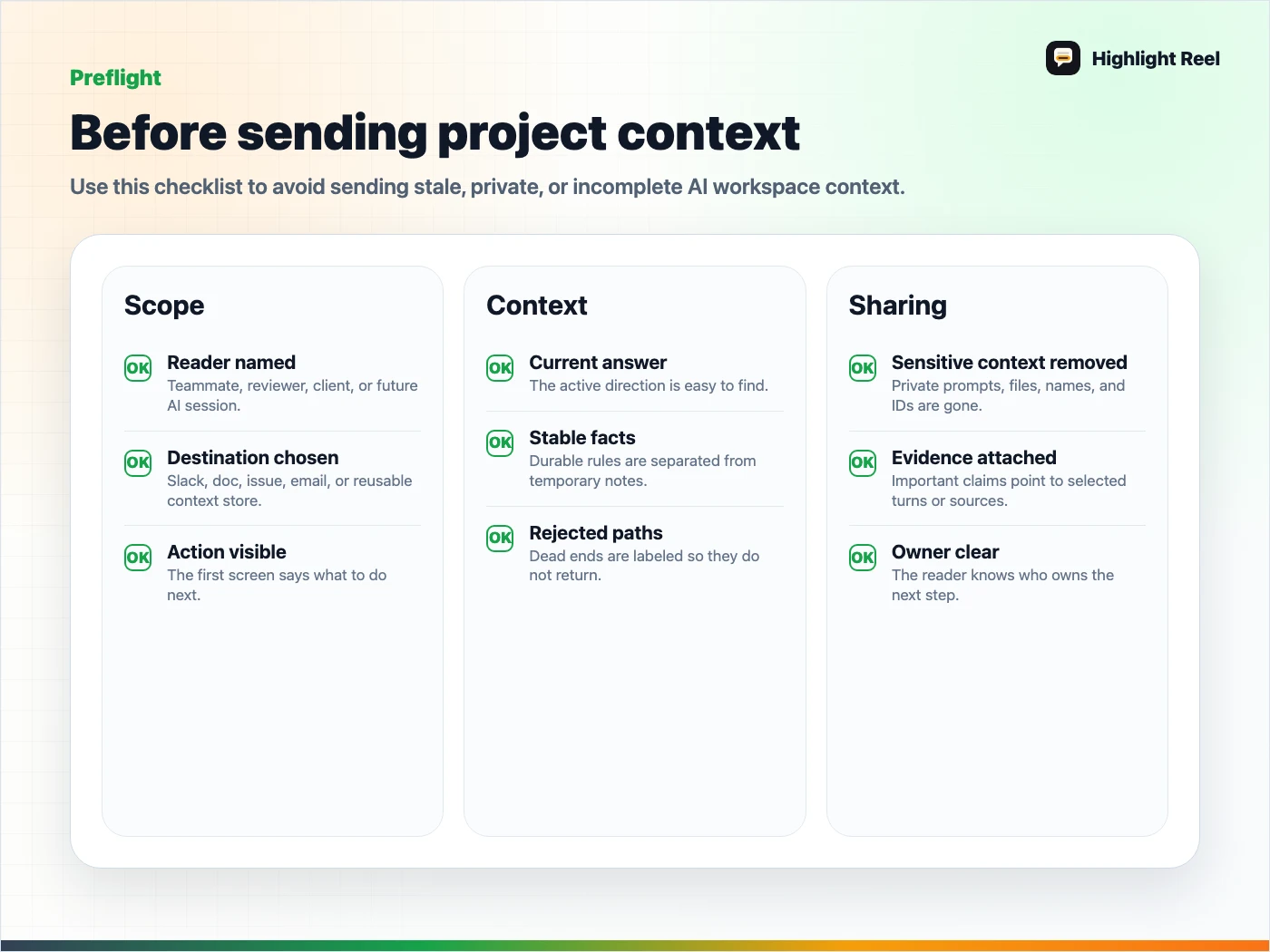 A preflight checklist for sharing ChatGPT project context with teammates