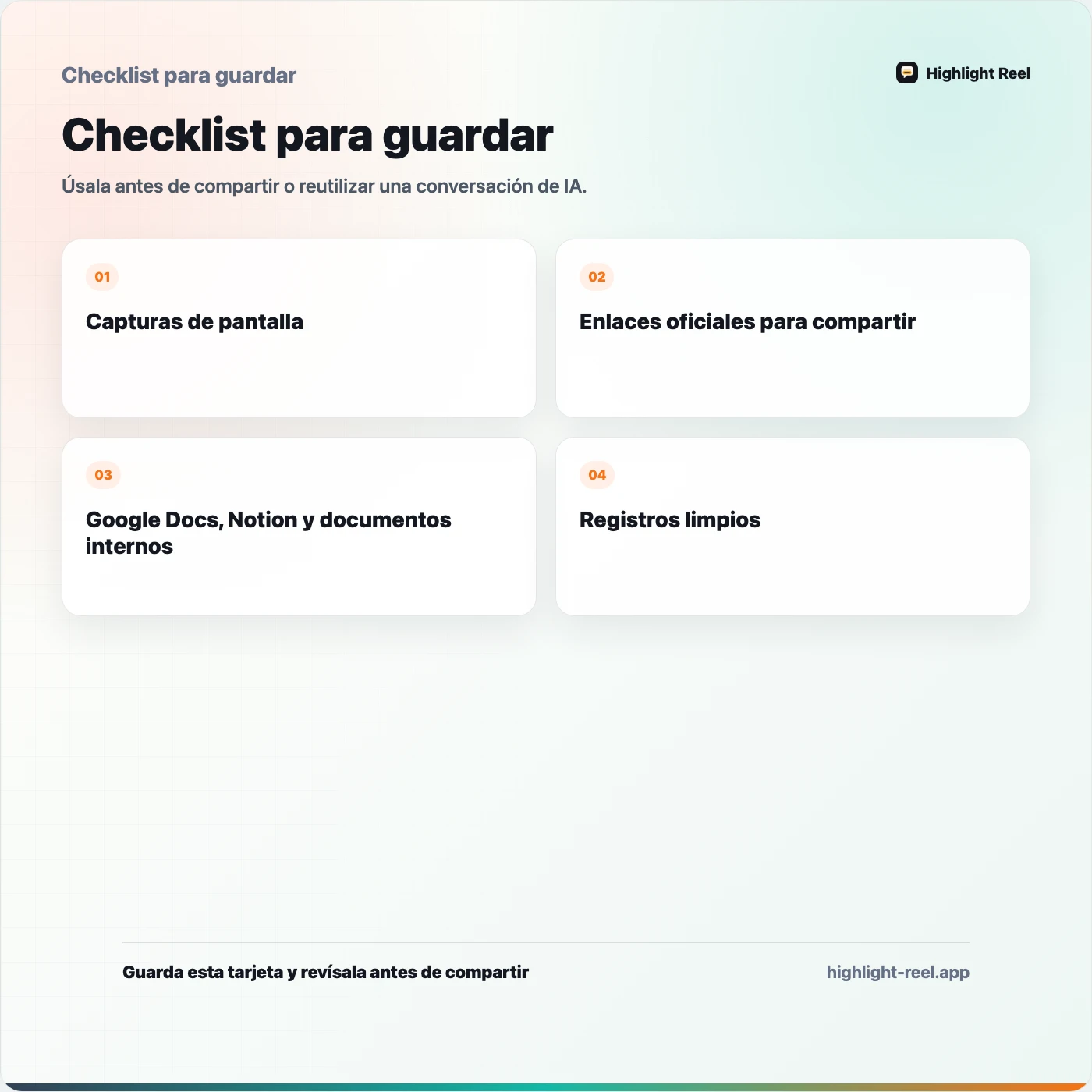 Checklist para guardar sobre Capturas, enlaces compartidos, documentos o registros limpios: cómo elegir
