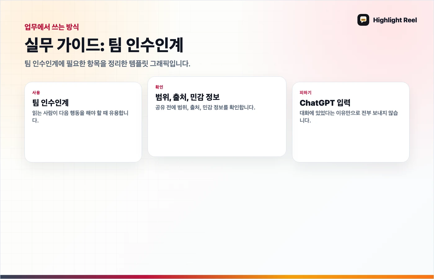 기사 내용을 정리한 그래픽 ChatGPT 프로젝트 인수인계 템플릿: 긴 대화를 다음 담당자에게 넘기기