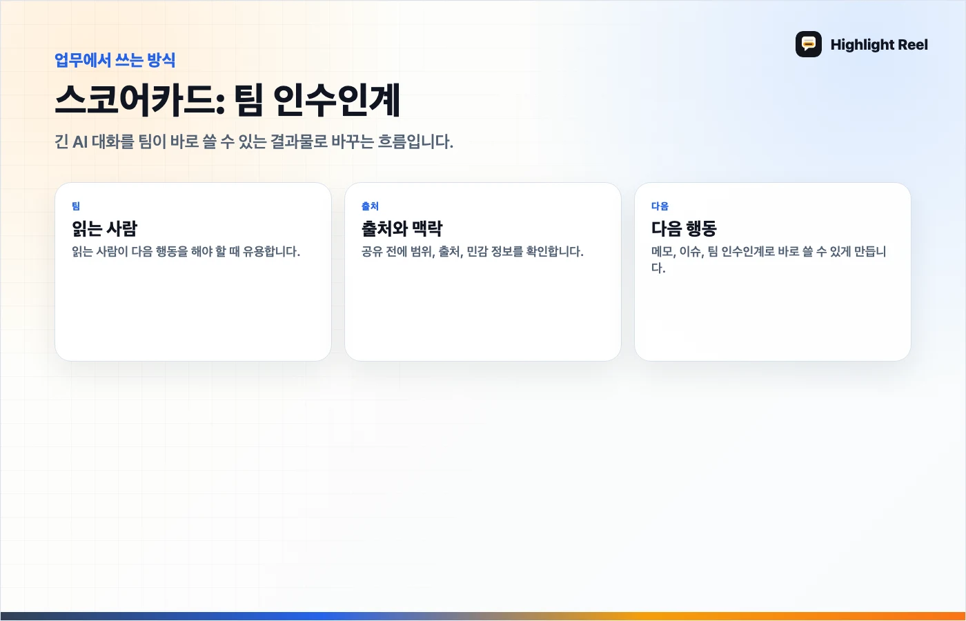 기사 내용을 정리한 그래픽 고객지원 AI 초안을 제품팀 공유 메모로 바꾸는 예시